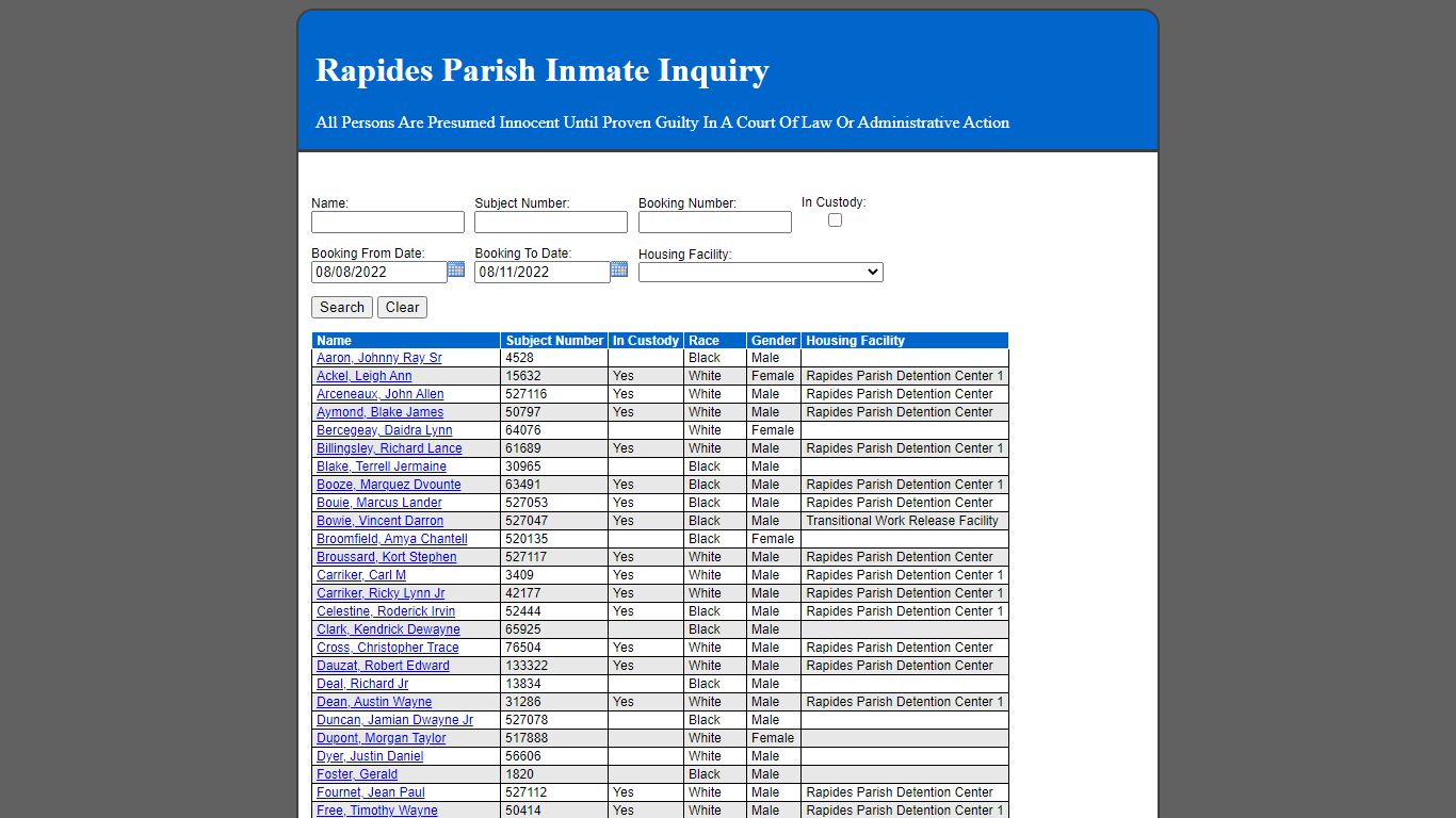 Rapides Parish Inmate Search - 12.189.45.22